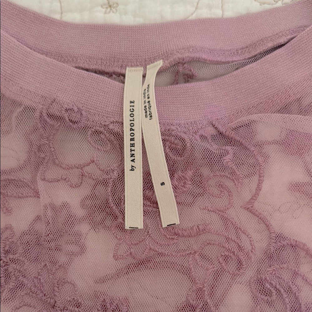 By Anthropologie Short-Sleeve Embroidered Mesh Top - Picture 9 of 10